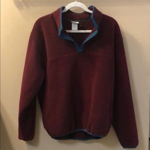 LL Bean Fleece Pullover Burgundy Teal, M